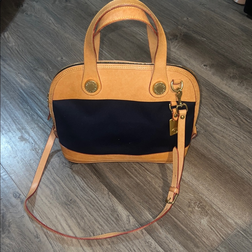 Dooney & Bourke vintage navy fabric and natural leather bag - USA - Pre-Loved